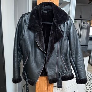 Black Leather Jacket with Faux Fur Lining